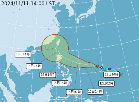 ▲▼銀杏、桔梗、萬宜3颱及熱帶性低氣壓TD29的路徑預測。（圖／氣象署提供）