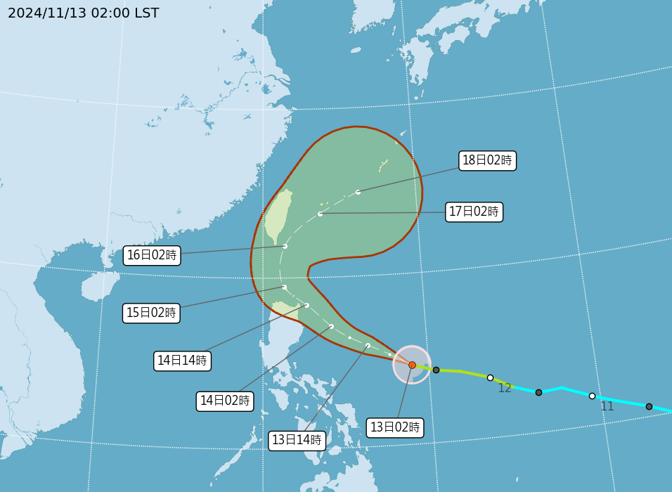 ▲▼天兔颱風路徑預測。（圖／氣象署提供）