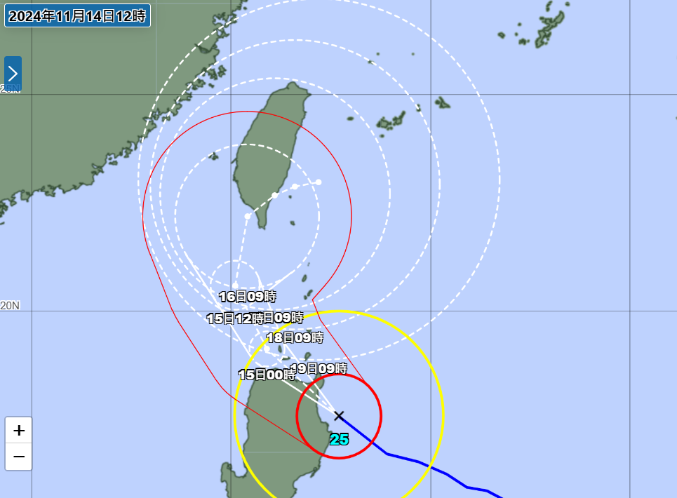 ▲▼天兔颱風路徑西修！　日氣象廳估「更靠近台灣」。（圖／日本氣象廳）