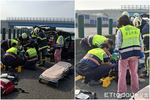 ▲國道天降輪胎，小客車遭砸中，駕駛送醫宣告不治。（圖／記者唐詠絮翻攝，下同）