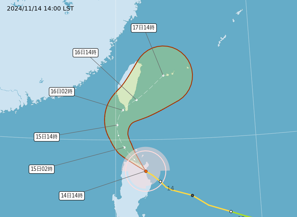 ▲▼天兔颱風路徑預測。（圖／氣象署提供）