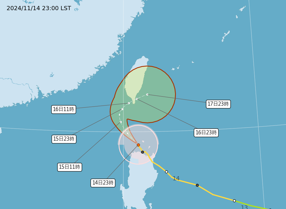 ▲▼天兔又變慢了！路徑西偏「更晚觸陸」　風雨最劇烈時間出爐。（圖／中央氣象署）