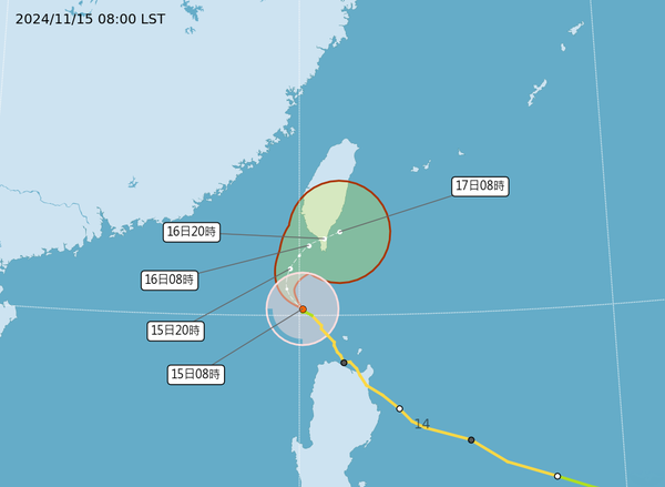 ▲▼天兔颱風上午8時路徑。（圖／氣象署提供）