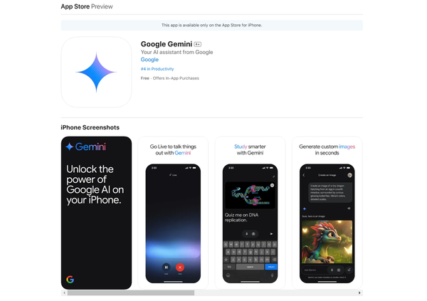 Google Gemini跨足iPhone版。（圖／取自Apple Store網頁）