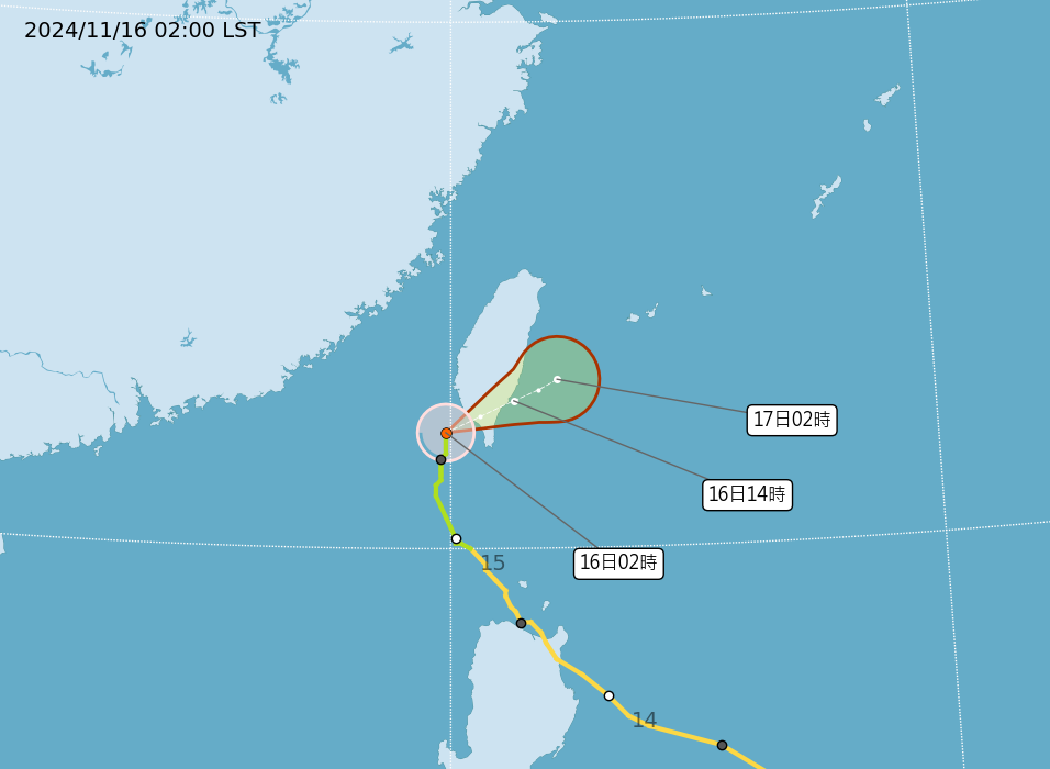 ▲▼天兔颱風路徑預測。（圖／氣象署提供）