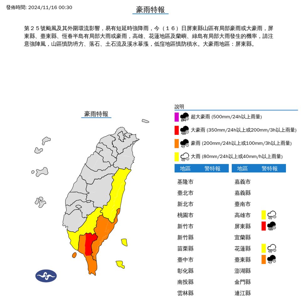 ▲大雨特報