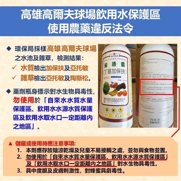 ▲▼高雄高球場違規用農藥...業者控不影響水源　市府轟狡辯：重罰100萬。（圖／記者賴文萱翻攝）