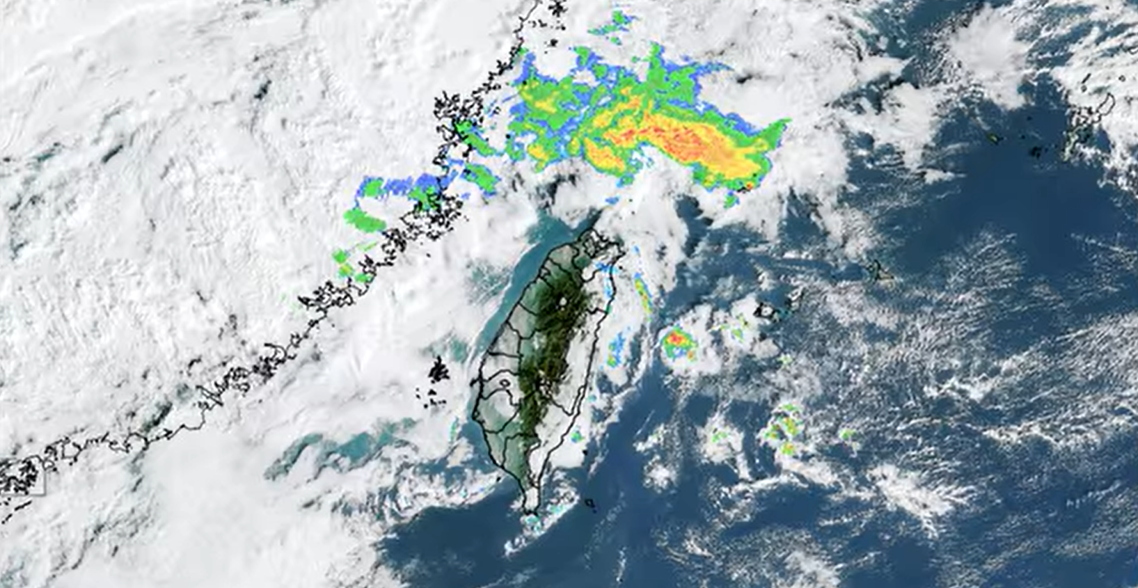 ▲▼今晚到明晨會先有微弱鋒面通過台灣附近，後續東北季風增強，北部、東半部會有短暫陣雨機會。（圖／翻攝天氣風險WeatherRisk臉書）
