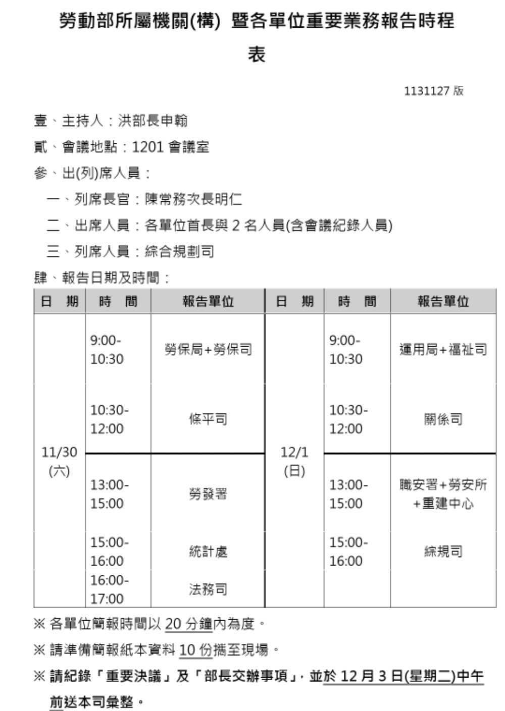 ▲勞動部周末開會時程表。（圖／讀者提供）