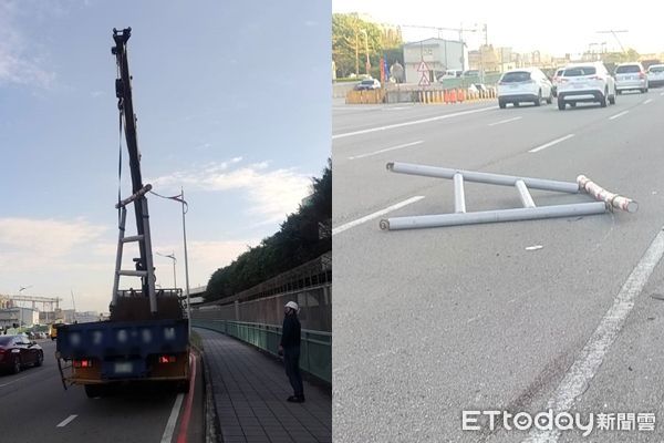 ▲▼聯結車誤闖桃機入場道路撞毀限高架             。（圖／記者沈繼昌翻攝）