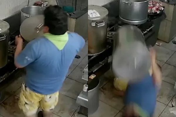 ▲▼2020年一名墨西哥廚師在端墨西哥粽時意外摔倒後，因背景激似「統神」而在網上走紅。（圖／翻攝自YouTube）