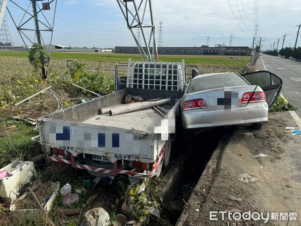 ▲▼             嘉義縣民雄村轎車、貨車發生車禍，造成1死2傷。（圖／記者翁伊森翻攝，下同）