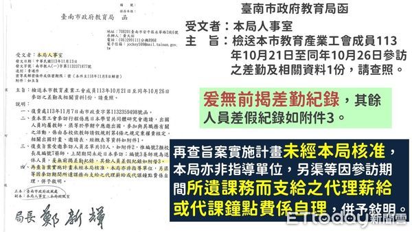 ▲台南市議會國民黨團指控，台南市教師產業工會幹部請公假訪日教育局並未同意，涉嫌違法喊提告。（圖／記者林東良翻攝，下同）