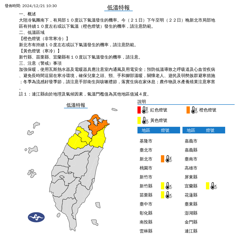 ▲▼低溫特報。（圖／氣象署）