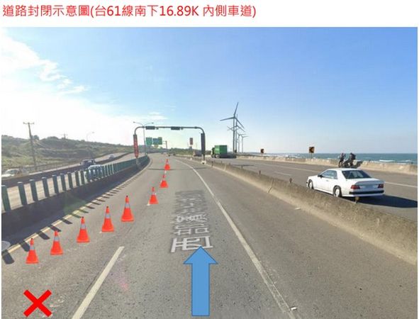 ▲台61線南下蘆竹路段道路，路燈施工管制3天