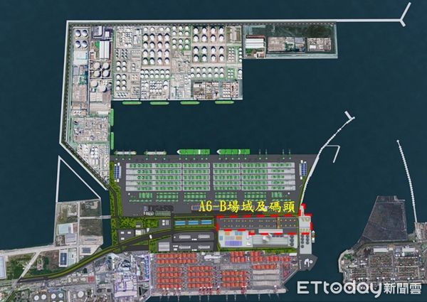 ▲高雄港洲際一期A6-B離岸風機水下基礎生產及發貨基地願景圖。（圖／高雄港務分公司）