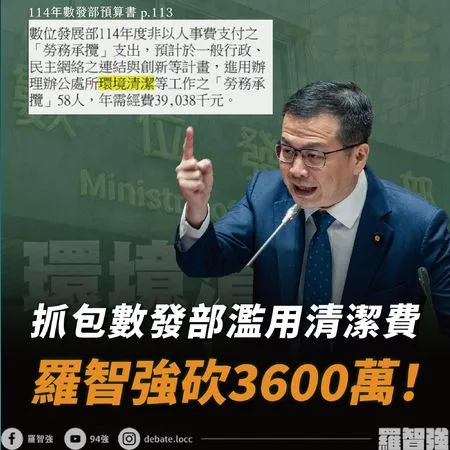 ▲▼國民黨立委羅智強批評數發部3600萬清潔費，九成使用不相符。（圖／翻攝自Facebook／羅智強）