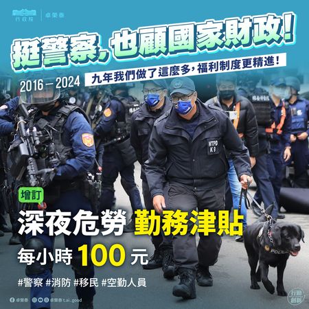 ▲▼卓榮泰喊話「挺警察」，回顧民進黨政府執政九年，精進各項福利、制度。（圖／翻攝自Facebook／卓榮泰）