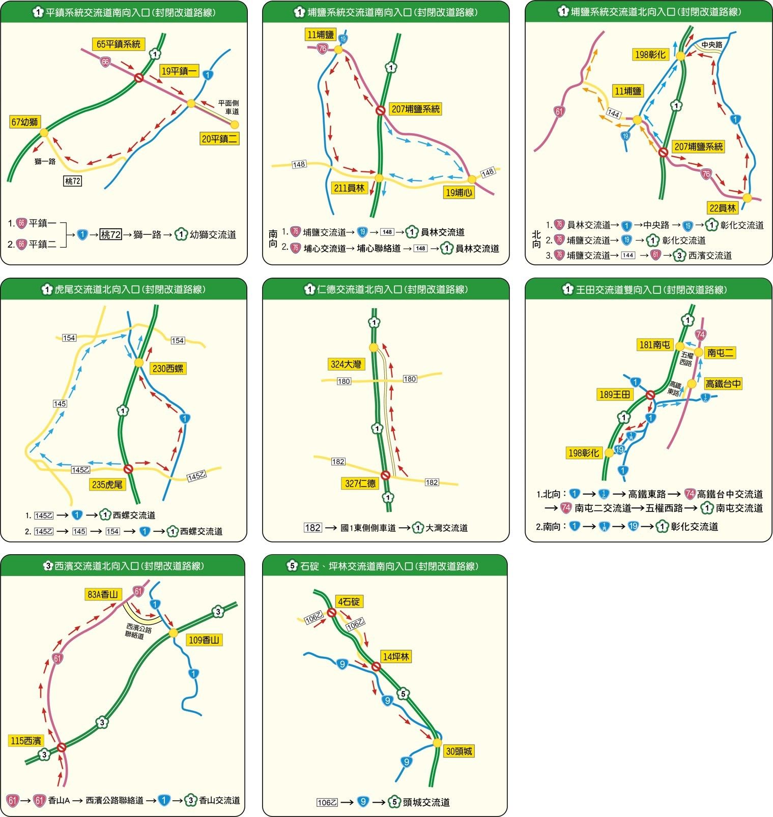 ▲▼國道春節連續假期匝道入口封閉替代道路圖             。（圖／高公局提供）