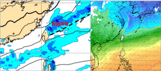 ▲▼下週三(15日)另一波鋒面雨帶(左圖)挾強冷空氣南下、北部、東半部轉有局部短暫雨，北台氣溫驟降、愈晚愈冷。（圖／洩天機教室）