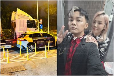 曾瑋中、郭婷筠爆出車禍！　「車門遭大貨車車輪卡死」驚悚照曝光