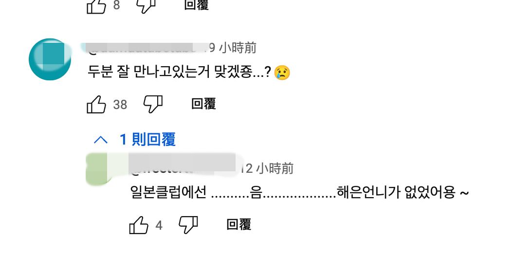 ▲賢奎YouTube下方留言有網友爆料「看到他在日本夜店約會其他女生，但身邊沒有海恩」。（圖／翻攝自賢奎、海恩YouTube）