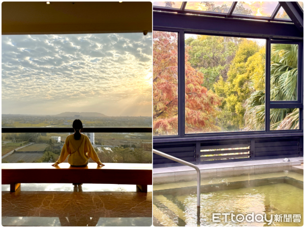 ▲苗栗享沐時光度假飯店,泡湯,溫泉,夕陽,落雨松。（圖／記者彭懷玉攝）
