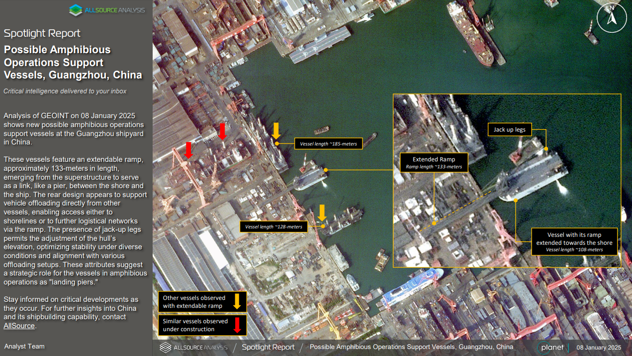 ▲▼解放軍正在建造特殊駁船。（圖／翻攝AllSource Analysis網站）