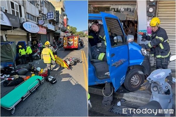 ▲▼新北五股小貨車失控自撞髮廊門柱。（圖／記者陳以昇翻攝）