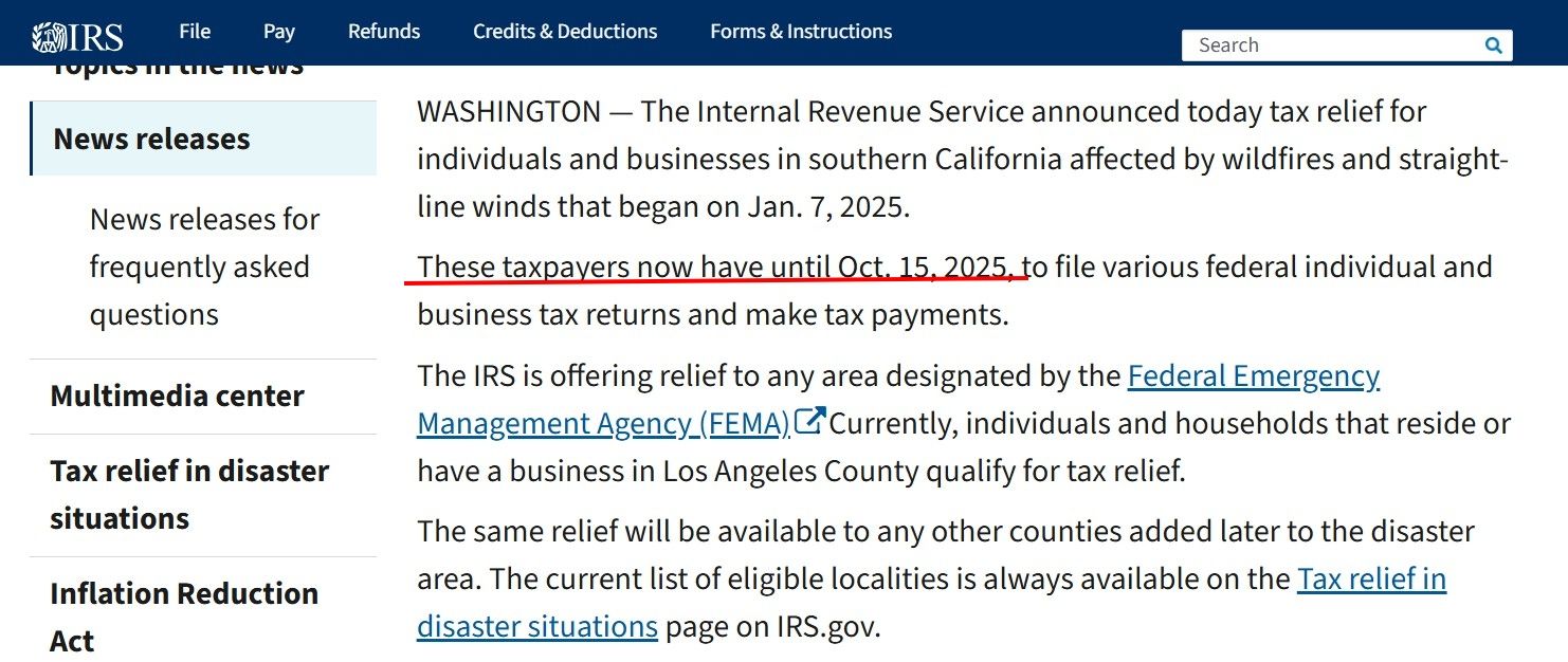 ▲▼美國野火稅務措施。（圖／翻攝IRS官網）