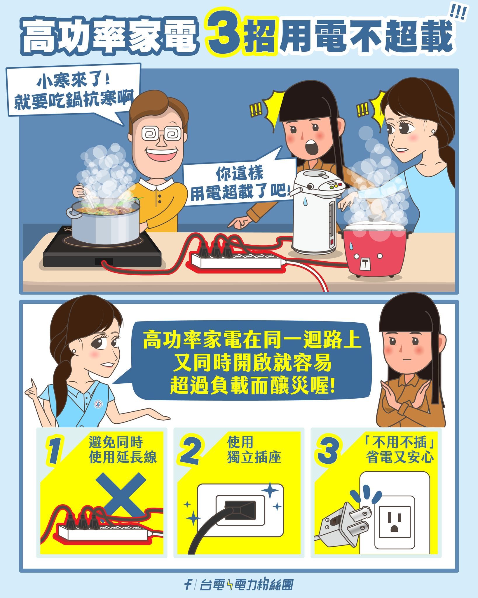 ▲台電提醒三大安全用電守則。（圖／翻攝台電電力粉絲團）