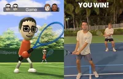 《Wii Sports》網球真人上演！打贏球拍狂甩網笑翻：超細節