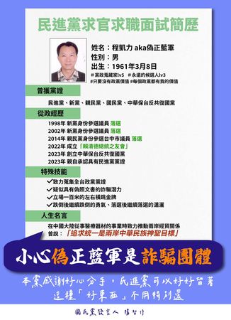 ▲國民黨發言人楊智伃回應中華保台反共復國黨負責人程凱力挺罷免事件。（圖／楊智伃提供）