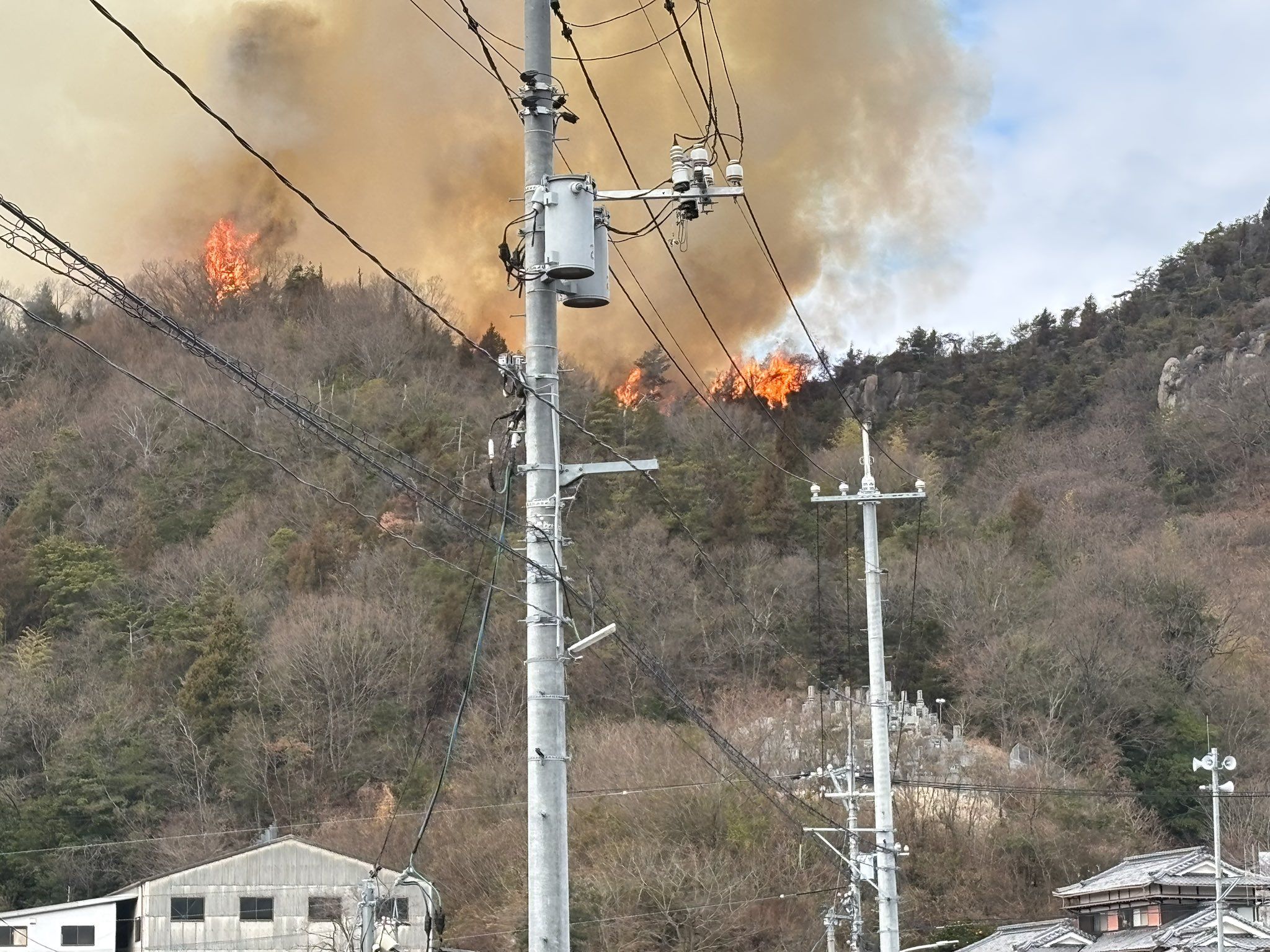 ▲▼日本廣島縣江田島市17日上午發生山林大火。（圖／翻攝自X）