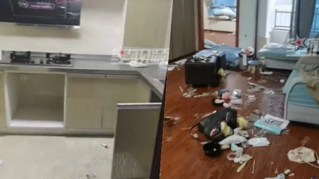 ▲▼租客欠租失聯！　貴州房東開門一看「家具搬光」滿地垃圾　。（圖／翻攝微博）