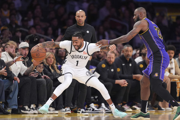 ▲▼湖人天王詹姆斯、里夫斯；籃網羅素。（圖／達志影像／美聯社）