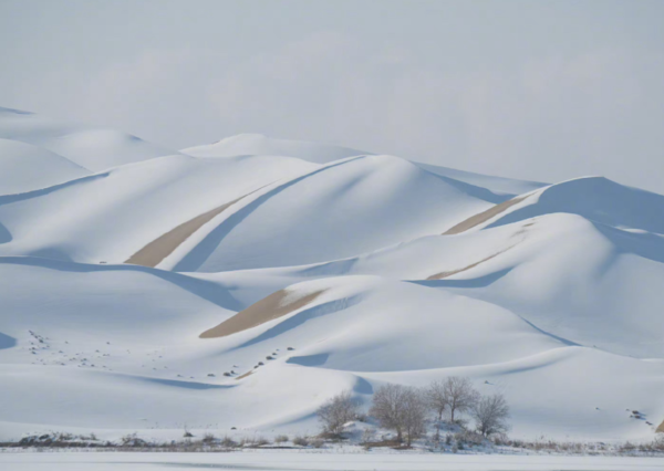 ▲▼塔克拉瑪干沙漠變「雪海」。（圖／翻攝自微博）