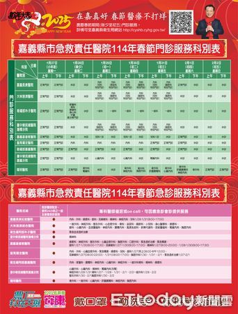 ▲▼   嘉義縣春節醫療不打烊，醫院診所開診情形一次看   。（圖／嘉義縣政府提供）