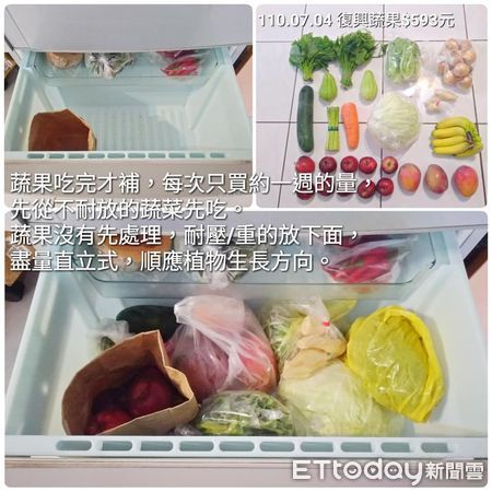 ▲▼整理師分享冰箱的食材整理分配擺放。（圖／Facebook山頂小屋的日常提供）