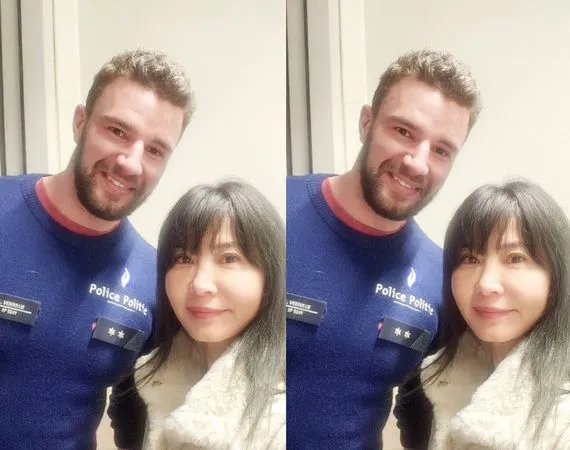 ▲岳庭遇到帥警察超開心。（圖／岳庭提供）