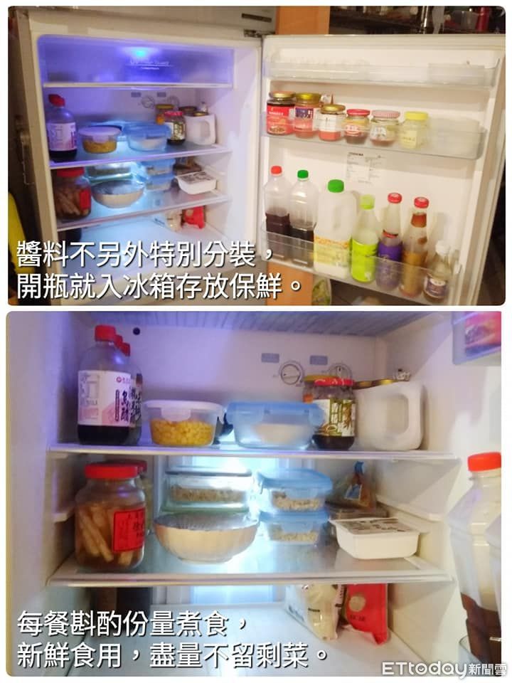 ▲▼整理師分享冰箱的食材整理分配擺放。（圖／Facebook山頂小屋的日常提供）