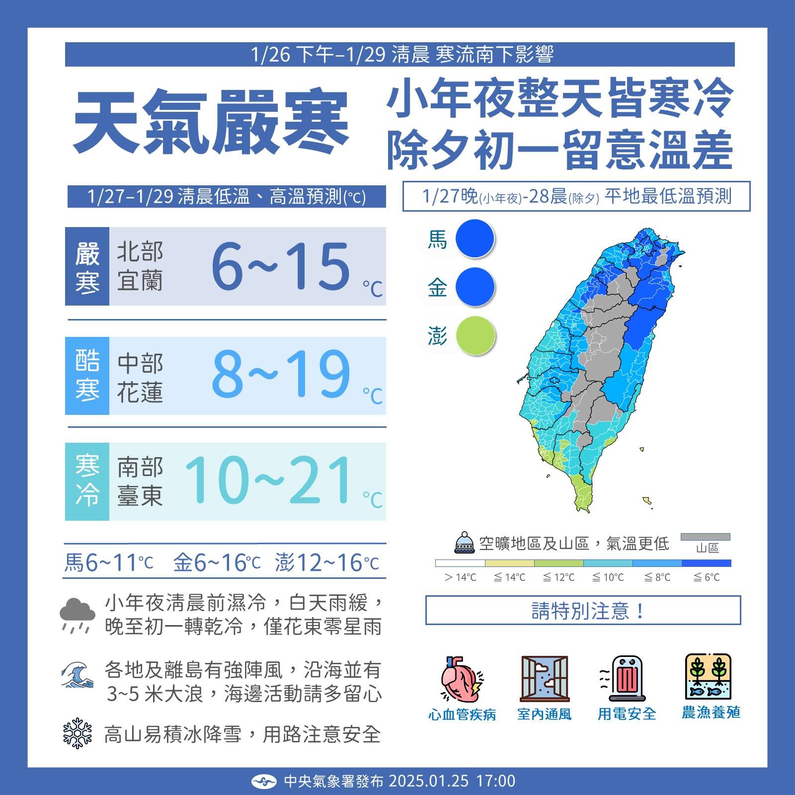 ▲▼低溫特報。（圖／中央氣象署）