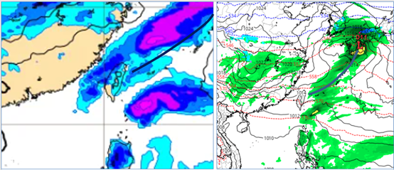 ▲▼年初四(1日)20時地面氣壓及降水圖模擬圖顯示，鋒面掠過、降雨不明顯。（圖／洩天機教室）