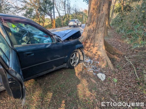 ▲▼      轎車突自撞路樹 駕駛傷重不治       。（圖／記者楊永盛翻攝）