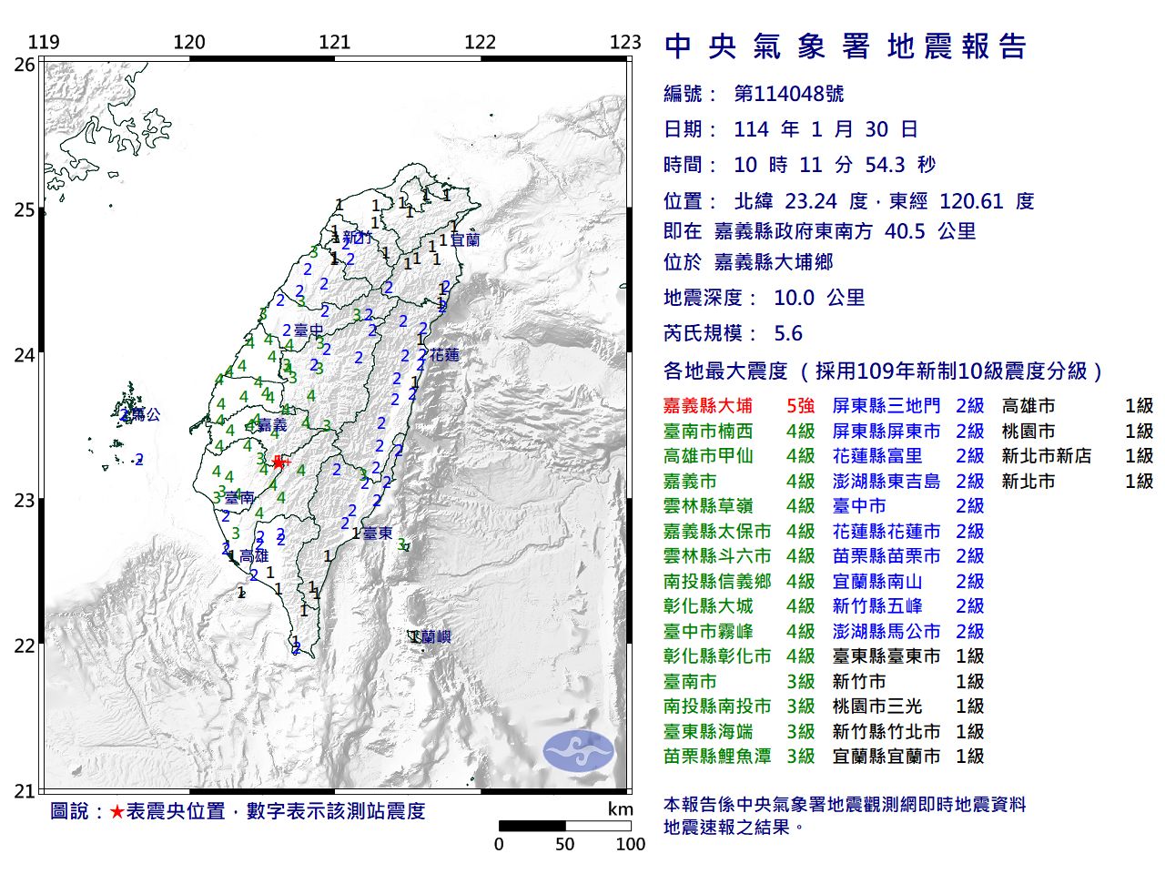 快訊／10:11嘉義大埔規模5.6「極淺層地震」　最大震度5強