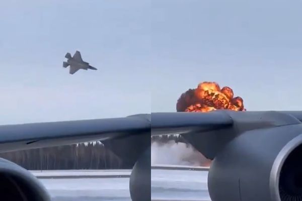 ▲▼快訊／美軍F-35訓練時墜毀！畫面曝光　飛行員彈跳逃生。（圖／翻攝自X）