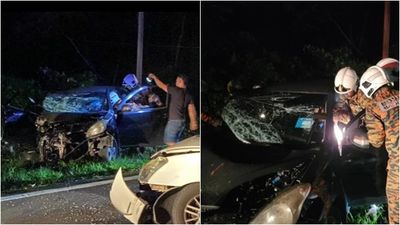 台女在大馬駕車「失控逆向撞死人」　車頭全毀慘狀曝光