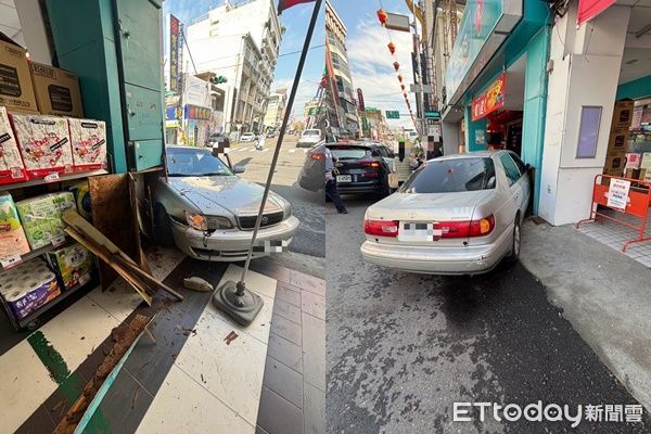 ▲▼             台南麻豆區一名駕駛打錯擋，衝撞店家柱子。（圖／記者林東良翻攝，下同）