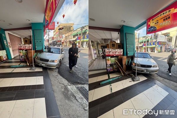 ▲▼             台南麻豆區一名駕駛打錯擋，衝撞店家柱子。（圖／記者林東良翻攝，下同）