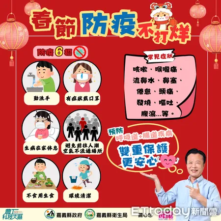 ▲▼  嘉縣春節防疫不打烊，6招防護顧健康   。（圖／價縣政府提供）